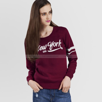 Women's Printed Maroon Sweatshirt , NEWYORK